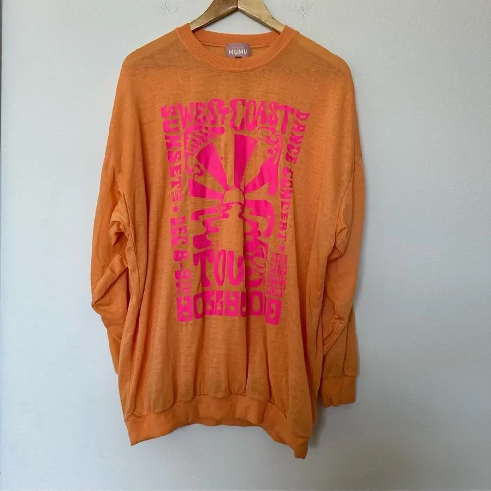 Show Me Your‎ Mumu Sweatshirt Womens XS Orange Oversized Graphic Print